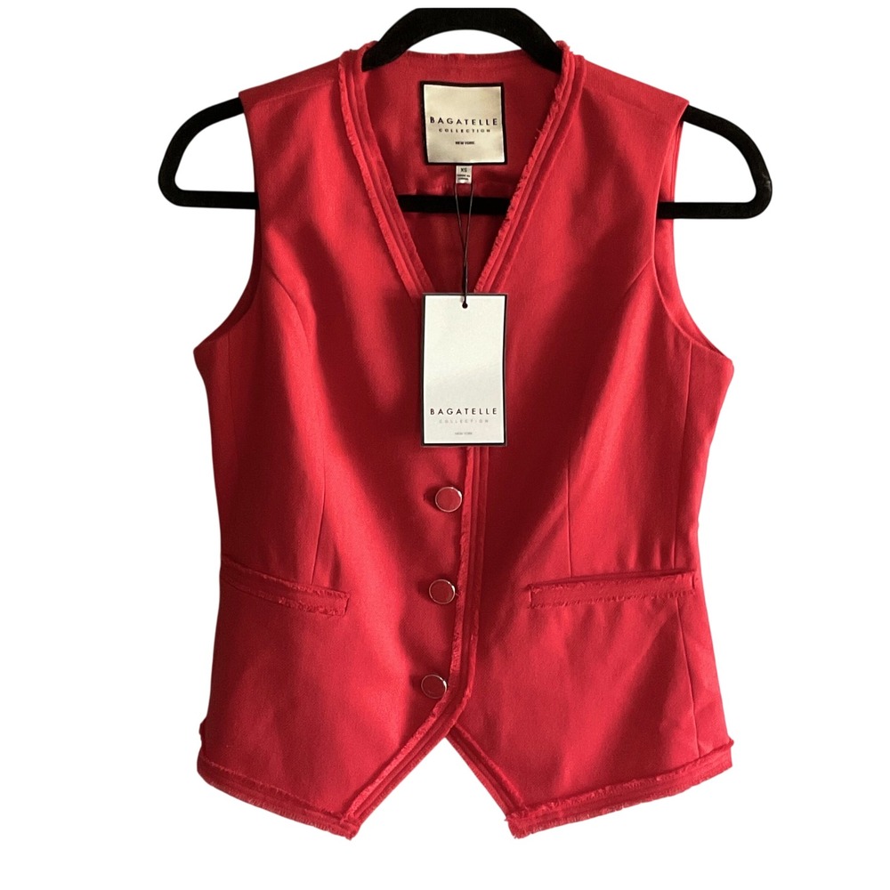 BAGATELLE‎ collection New York women's button front Vest Top NWT XS Red raw hem